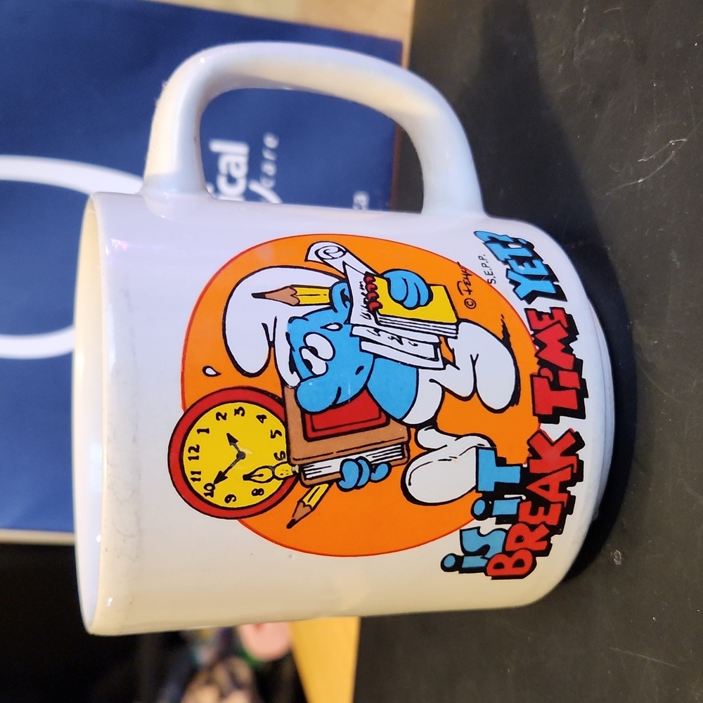 Smurfs Is It Break Time Yet? Coffee Cup Vintage 90s